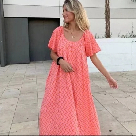 Zara * Maxi Print Dress Pink Flowy Boho - Picture 6 of 11